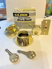 US Lock, Single Cylinder Deadbolt, Brass, US1650S3, new