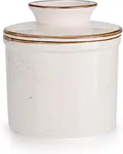 Jersinwei French Butter Dish, Butter Crock for Counter with Water Line, Ceramic Butter Keeper for Spreadable Butter - Chrismas Gift Home Kitchen Decor - Reactive Glaze Collection - Shell White