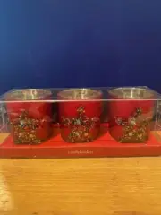 RARE NEW PIER 1 Set of 3 Red Mercury Glass Votive Candle Holders w Beaded Stars