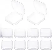 [Hariendny] 10 Pcs Mini Clear Plastic Box, 1.8 mm Thicken Transparent Storage Box with Hinged Lid, Ear Plug Case, Square Plastic Containers for Small Item Craft, Beads, Necklaces, Ear Studs, Rings