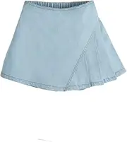 [WDIRARA] Girl's Elastic Waist Wrap Pleated Denim Skort Casual Shorts