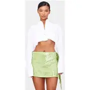 Bright Green Tie Side Detail Sequin Mini Skirt, Bright Green