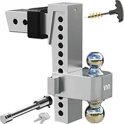 VNN Adjustable Trailer Hitch, Tri-Ball (1-7/8", 2", 2-5/16"), Fits 2.5-Inch Receiver, 10 Inch Cushion Drop Hitch,18500 LBS GTW-Drop Hitch for Heavy Duty Truck, Solid Ball Mount, Silvery, VN0011
