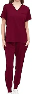 [Ｓｉｍｈｏａ] Womens Uniform Scrub Set Workwear Nurse Top and Pants with Multi Pockets Work Clothing Comfortable V Neckline Work Suits