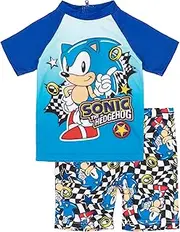[SONIC THE HEDGEHOG] Checkers 2 Piece Swimsuit Boys T-Shirt Shorts Swim Set