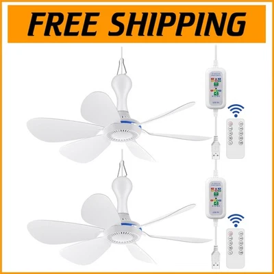 Energy Efficient USB Ceiling Fan with Remote - 2 Quiet Fans for Indoor & Outdoor