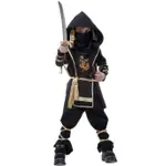 忍者角色扮演服裝 02 黑色條紋金色萬聖節服裝兒童角色