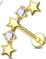 [Jewseen] 16g Internally Threaded Flat Back Earrings 316L Stainless Steel Star Helix Earrings Heart Cartilage Stud Earrings Gold Lip Piercing Jewelry Nose Stud for Women
