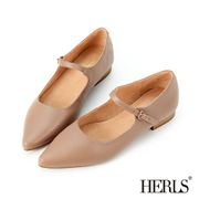 【HERLS】低跟鞋-優雅全真皮尖頭瑪莉珍低跟鞋(可可色)