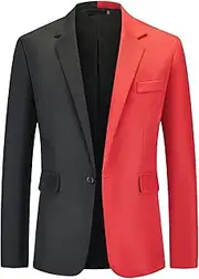 [Zylphorix] Men Slim Fit Patchwork Suit Jacket Color Block 1 Button Mens Blazers Jackets Shawl Collar Prom Wedding Blazer