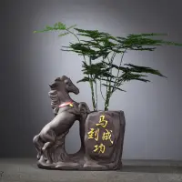 在飛比找蝦皮購物優惠-（皇家茶莊）創意紫砂陶瓷花盆銅錢草水培無孔花器中式電視柜桌面