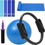Pilates Ring Fitness Circles Set, High Resistance Yoga Ring Pilates Equipment Set for Women Includes Pilates Ring, 9 Inch Small Exercise Ball, 5 Resistance Bands at Home Pilates Workout Set