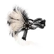 1920s Flapper Vintage Peacock Feather Gatsby Beaded Tassel Type 1-white