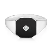 Sterling Silver with Octagon & Round Cubic Zirconia and Black Enamel Rings