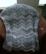 NEW HAND CROCHET LIGHT SILVER GRAY MULTI COLOR RIPPLE AFGHAN LAP BLANKET THROW