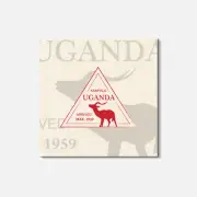 Uganda Kampala Antelope Travel Stamp Animal 4'' X 4'' Square Wooden Coaster