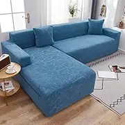 jia cool 3+3 seat Velvet Stretch Sofa Cover, 2 Piece Solid Color Plush Sofa Protector for Couch L-Shaped Sectional Sofa Kong Blue