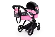 Bayer Xeo Compact Adjustable Doll Pram Pink w White Hearts & Pink Bow Kids 3y+