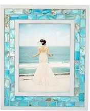 GIFTME 5 Beach Picture Frames, Mother of Pearl, Mosaic Tabletop or Wall Hanging (6x8 inch, Blue, 1 pc)