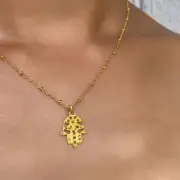 Hamsa Hand Gold plated necklace with Smokey Quartz gemstones