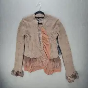 Buckle BKE Boutique S Brown Wool Blend Buttoned Cardigan Ruffle Fairy Whimsy