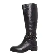 Via Spiga Ladies "Gabrielle" Black Leather Riding Boots w/ Buckles, Size 6.5