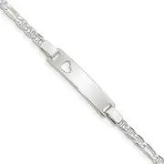 [JewelryWeb] 925 Sterling Silver Polished Engravable for boys or girls ID Cut out Love Heart Bracelet Lobster Claw Measures 6mm Wide - 15 Centimeters