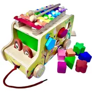 Wooden Early Learning Activity Toy with Colours & Shapes Xylophone Trian Play Set