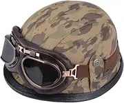 Open Face Motorcycle Helmets Vintage Pilot Style Adult Leather Helmet with Goggles Retro Motorcycling Scooter Half Helmets for Men Women G,Medium