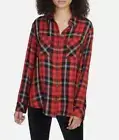 Sanctuary Women's Red Plaid Long Sleeve Button Up Top Size SMALL
