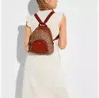 Coach Womens Carrie Signature Canvas Backpack Bag Handbag Zip Beige Red 23 NEW