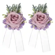 2 Pcs Light Purple Flower Wrist Corsage Bracelets, Homecoming Corsage Wristlet