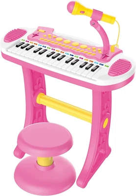 Children's 37-Key Electronic Keyboard w/ Stand, Stool & Microphone, Pink Music T
