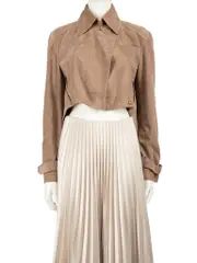 Brown Suede High Low Cropped Jacket