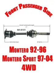 Front Passenger Side Axle for Mitsubishi Montero 92-96 & Montero Sport 97-04 (for: Mitsubishi)