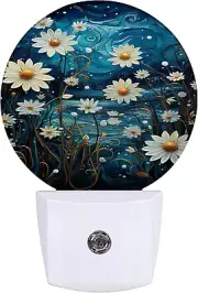 Vintage Flower Floral Night Light,White Daisy Starry Sky Nightlight Plug into Wa