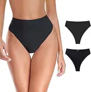 [RELLECIGA] Women's High Waisted High Cut Thong Bikini Bottom