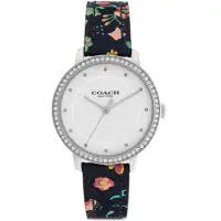 在飛比找momo購物網優惠-【COACH】RAYDEN深藍彩色花朵X鋯石外圈皮革皮帶手錶