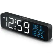 Large Display Digital Alarm Clock for Bedrooms, Date Day of Week Temp Desk Ta...