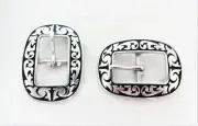 Pair Jeremiah Watt Oval Center Bar Buckles Stainless Steel Horse Tack Sizes Blk