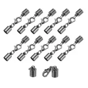 10Sets 6mm Leather Cord End Caps with Lobster Claw Clasps, Metallic Black