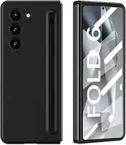 Jarttarn Compatible with Galaxy Z Fold 6 Case, [Pen Included] [Built-in Glass Screen Protector] PC Slim Shockproof Full Coverage bumper Case Protective Cover for Z Fold 6 (Black+Black Pen)