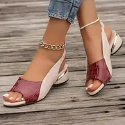 Women's Sandals Comfort Shoes Color Block Summer Low Heel Peep Toe Comfort Microbial Leather Red Green