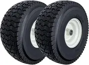2-Pack 15x6.50-6 Flat-Free Tire with Rim,3"Centered Hub with 3/4" Ball Bearing,w/Grease Fitting，500lbs Capacity,15x6.50x6 No-Flat Solid Rubber Turf Wheel,for Riding Lawn mower,Garden Cart