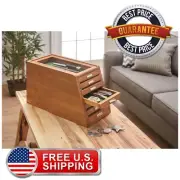 7 Drawer Collectors Cabinet Solid Wood Knives Display Case Coins Watches Medals