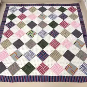 Handmade Churn Dash Cotton Fabric Patchwork Queen Size quilt top/topper