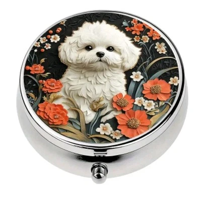 White Dog pill box medicine Trinket FAST Free Ship 2 Inch