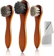 Unekez 4-Piece Horse Hair Shoe Brush Shine Kit, Shoe Polish Brush, Leather Shoes Boot Cleaning Brushes Care Clean Dauber Applicator