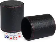 TX GIRL Casino Dice Cup with 6pcs Dice Black Leather Lichee Pattern Gambling KTV Bar Drinking Board Game Dice Box Dice Cup (Color : with red dice)