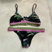 New! SET Seafolly Last Palmas Bikini Top Bottoms Black Size 10 28510